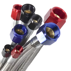 Nitrous Outlet 12" 4AN Stainless Braided Hose (Red B-Nuts) - Picture 1 of 1