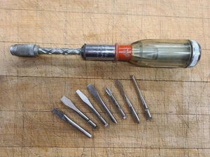 Vintage  Great Neck No.97A Hand Push Drill with 8 bits made in ENGLAND  - Picture 1 of 4