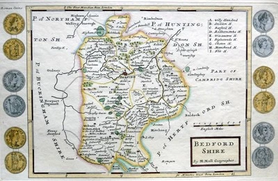 MAPA GRABADO EN COBRE ANTIGUO ORIGINAL BEDFORDSHIRE DE HERMAN MOLL c1724 Foto 1 de 4