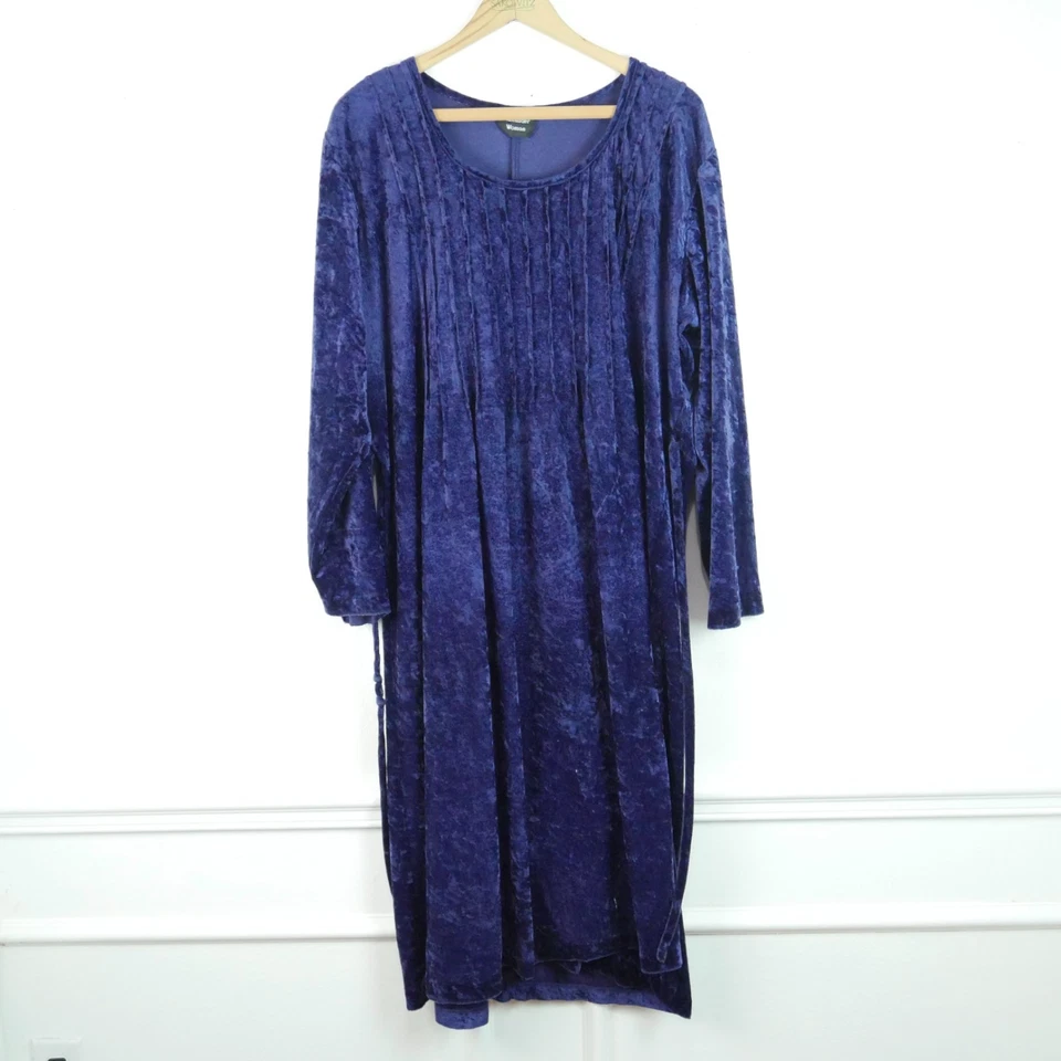 Vintage Plus Size 3X 4X Dress Purple Crushed Velvet Velour Witchy Whimsigoth 90s - Image 1 of 4