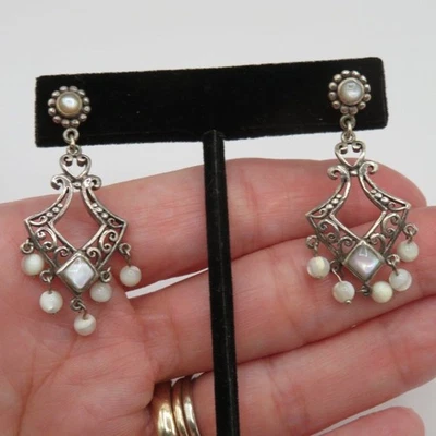 925 Sterling Silver Chandelier Faux Pearl Earrings - Image 1 of 4