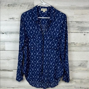 Camisa túnica Anthropologie tela y piedra azul manga larga alta baja calce suelto grande - Imagen 1 de 9