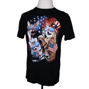 Cats T-Shirt Shirt * Lage L * Flag Firework 4th Of July * VG * Patriotic Holiday - Picture 1 of 10