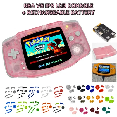 Nintendo Game Boy Advance GBA V5 IPS LCD CLEAR PINK USB-C Rechargeable Battery - Image 1 of 4