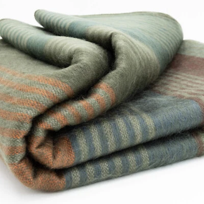 EARTHBOUND STRIPED ALPACA WOOL BLANKET – 95x69 in | MOSS, CLAY AND SKY | QUEEN - Image 1 of 4