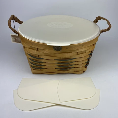 Peterboro Large 15” Round Punch Bowl Picnic Snack Server Basket W/ Handles & Lid Cover