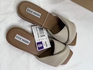 Steve Madden "LIMITT" Women's Textured Cris-Cross Flat Mule Sandal Bone NEW Sz 8 - Picture 1 of 6