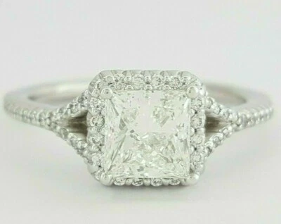 Princess Cut Diamond French Set Halo Engagement Ring 1.23 ct Ritani 18k Gold GIA - Image 1 of 4