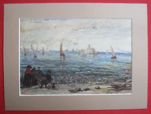 Orig. Zeichnung Aquarell Orient Nordafrika Alexandria Egypt Hafen Port um 1880 - Bild 1 von 18