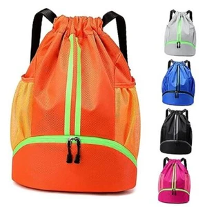 Drawstring Backpack Gym Bag for Women, String Bags Sports Cinch Sackpack Orange - Picture 1 of 7