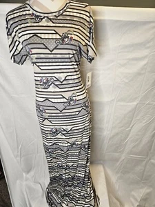 Lularoe Maria Dress Small Evil Knievel Gray Motorcycle Stars Long - Picture 1 of 2