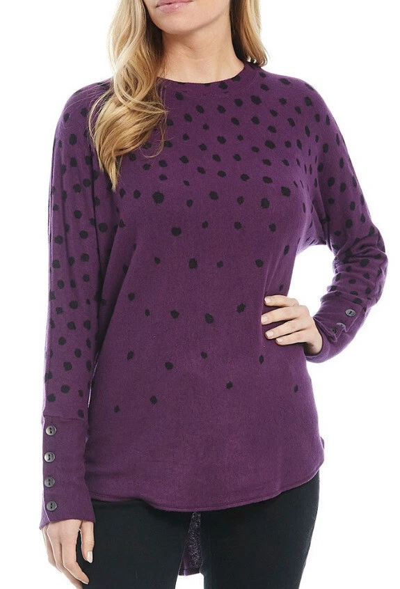 WESTBOUND WOMAN 2X Camisa Elástica Granate Lunares Alto/Bajo Microfleece Nueva con Etiquetas Foto 1 de 1