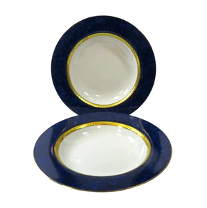 TWO (2) RETRONEU IMPERIAL COLLECTION '95 Blue 22K Gold Band 8.5" Low Bowls - Picture 1 of 7