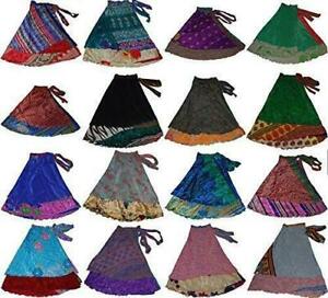 15 Pcs Mix Lot Vintage 2 Layer Silk Sari Magic Wrap Around Skirts Dress Beach