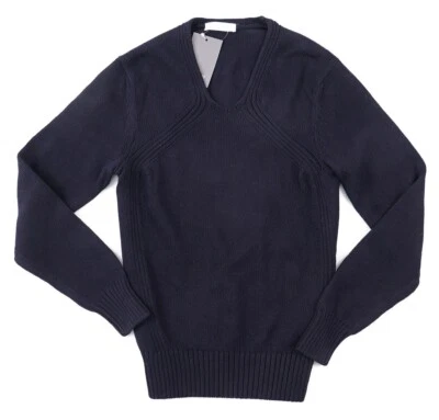Suéter Cruciani Azul Marino Tejido Más Pesado Algodón Cuello en V con Detalle Tejido S Nuevo con Etiquetas Foto 1 de 4
