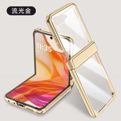 For Motorola razr+ 2024, Luxury Hinge Clear Hard PC Cover Case Glass Protector - Image 1 of 4