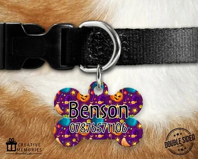 CREATIVE MEMORIES UK Personalised Pet ID Tag - ID Tag - Dog Tag - Dog Tags - Halloween Design