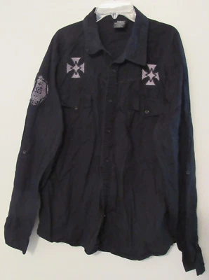 Мужская рубашка на пуговицах MMA Elite 2XL черная вышитая рулонная вкладка с длинным рукавом повседневная - Изображение 1 из 4