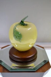 Fenton APPLE Paperweight CANDLEGLOW YELLOW OVERLAY Green Stem RARE FREEusaSHP - Picture 1 of 4