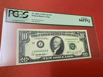 Fancy Serial Number $10 1995 J 2 6666666 B GEM NEW 66PPQ . - Image 1 of 4