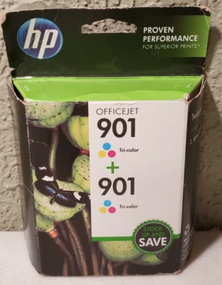 HP 901 2-Pack Tri-Color Original Genuine Ink Cartridges OfficeJet Exp 06/2015 - Image 1 of 2