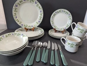 English Garden Ivy Dinner, Dessert Plates, cereal, mug Gibson White Purple - Picture 1 of 6