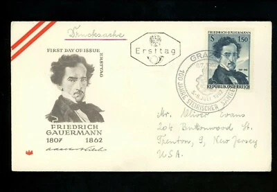 Postal History Austria FDC #683 Friedrich Gavermann art artists 1962 - Image 1 of 2