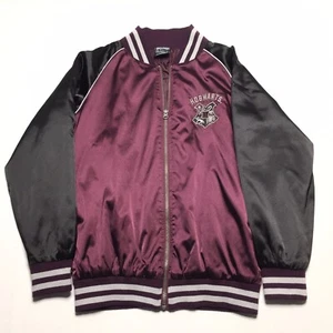 Harry Potter Hogwarts Satin Bomber Jacket Unisex Medium Juniors Plum/Black EUC - Picture 1 of 7