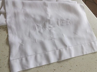 longue taie de traversin brodée, 2.28 m, PUR fil de lin, ancienne - Photo 1/4