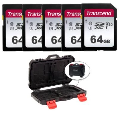 Transcend TS64GSDC300S 64GB UHS-I U3 SD Memory Cards X5 + Memory Card Hardcase - Image 1 of 4