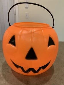 Vtg GENERAL FOAM PLASTICS Orange Halloween Pumpkin Blow Mold Candy Bucket USA - Picture 1 of 3