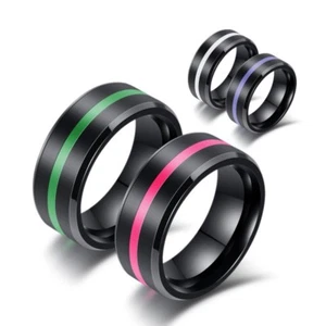 Alianzas de boda negras de 8 mm para hombre anillo de esmalte blanco/verde/púrpura/rosa de acero titanio - Imagen 1 de 14