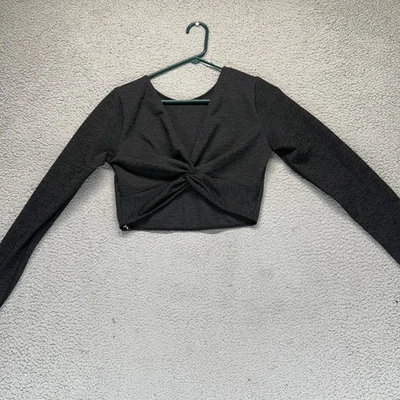 JoyLab Cropped Twist Front Heather Black Womens L Athletic Gym Yoga Training Top - Image 1 of 4