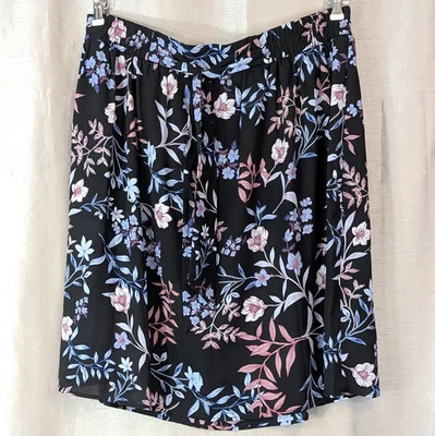ELLE Black with Blue & Pink Floral Print Lined Mini Skirt Size XLarge Whimsygoth - Image 1 of 4