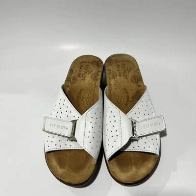 Sandalias Fly Flot para mujer EE. UU. 7,5-8 UE 38 cuero blanco pedrería anti golpes Foto 1 de 4