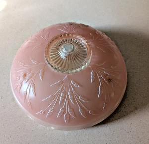 Vtg Art Deco Round Glass Hanging 3 hole Ceiling Light Shade Floral Design - Picture 1 of 3