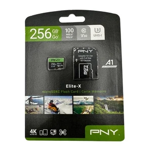 PNY Elite-X 256GB MicroSDXC UHS-I U3 V30 Memory Card with Adapter 100MB/s - Picture 1 of 10