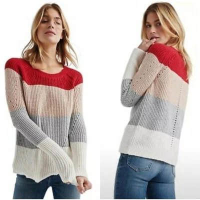 Lucky Brand Women's Color Block Pointelle-Knit Sweater Long Sleeve Size XS - Image 1 of 4