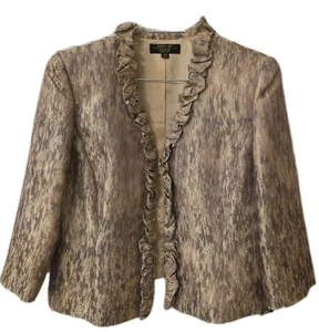 NEU Tahari Arthur S. Levine luxuriöser Blazer, Gold/Silber Mix Größe 14 & passende Anstecknadel - Bild 1 von 15
