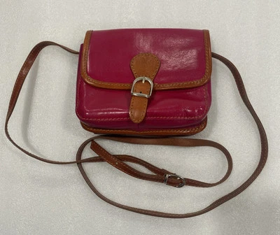 VERA PELLE - Made in Italy Leather Mini Crossbody Messenger Bag Bright Pink EUC - Image 1 of 4