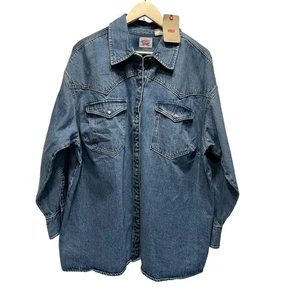 NWT Levi's Pearl Snap Standard Fit Blue Denim Shirt Women Plus Size 3X - Picture 1 of 20