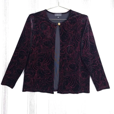 Chaqueta de Navidad de Colección para Mujer Grande Negra Terciopelo Rojo Brillo Estrás Vacaciones Foto 1 de 4