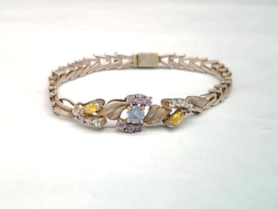 Bracciale vintage donna in argento 925 e zirconi catena a maglia - Immagine 1 di 4