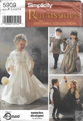 Uncut Simplicity Sewing Pattern 5909 Childs Renaissance Wedding Costume Size 3-8 - Image 1 of 2