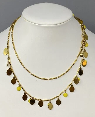 Collar J Crew Flecos Tono Dorado Bambú Eslabón Amarillo Esmalte Discos Firmado Largo 34" Foto 1 de 4