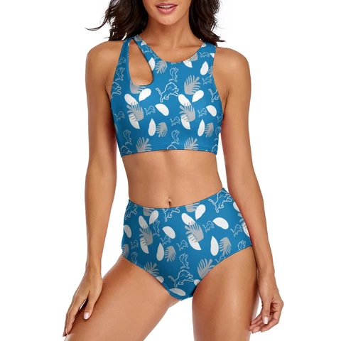 Detroit Lions 2-piece Swimsuit Womens Print Beach Swimwear with Chest Pad Cover