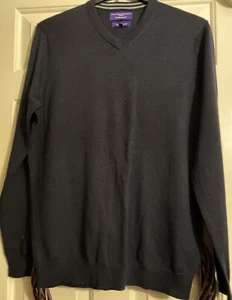 Men’s Savile Row Company Navy Blue Merino Wool Jumper Large - Picture 1 of 7