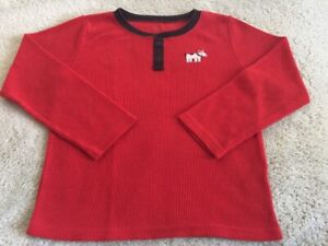 Carters Boys Red Brown Embroidered Dog Thermal Long Sleeve Pajama Shirt 7