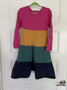 💖EUC! Hanna Andersson Colorblock Long Sleeve Tiered Twirl Dress Size 130 Age 8 - Picture 1 of 6