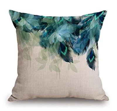  Fronha de arremesso aquarela padrão pena pavão algodão linho quadrado Tss10 - Imagem 1 de 4